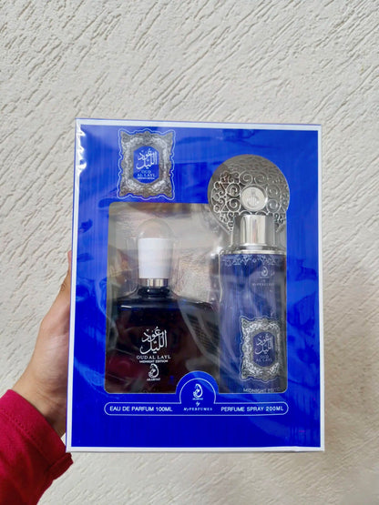 Gift Set Of Arabiyat Prestige Oud Al Layl Midnight Edition (100ML Eau de Parfum + 200ml Deo) | Men & Women